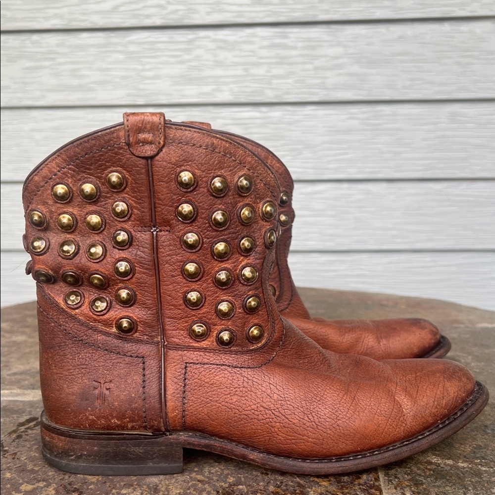 Frye distressed brown Leather Boots with Gold Studs